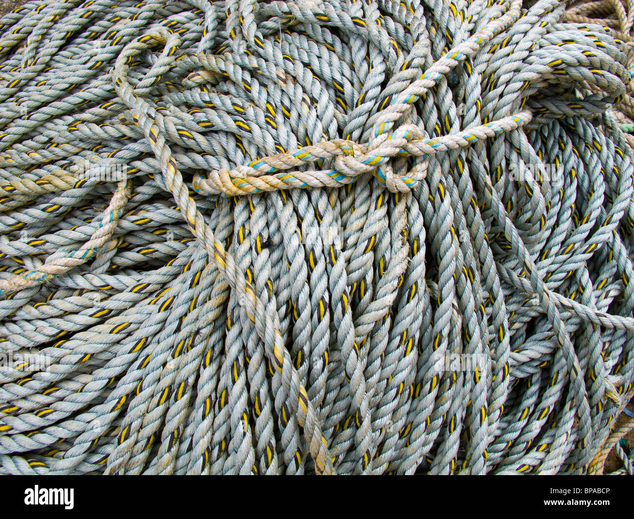 Close up of fishing ropes used by fishermen in Ilfracombe harbour to capture lobster cages Stock Photo