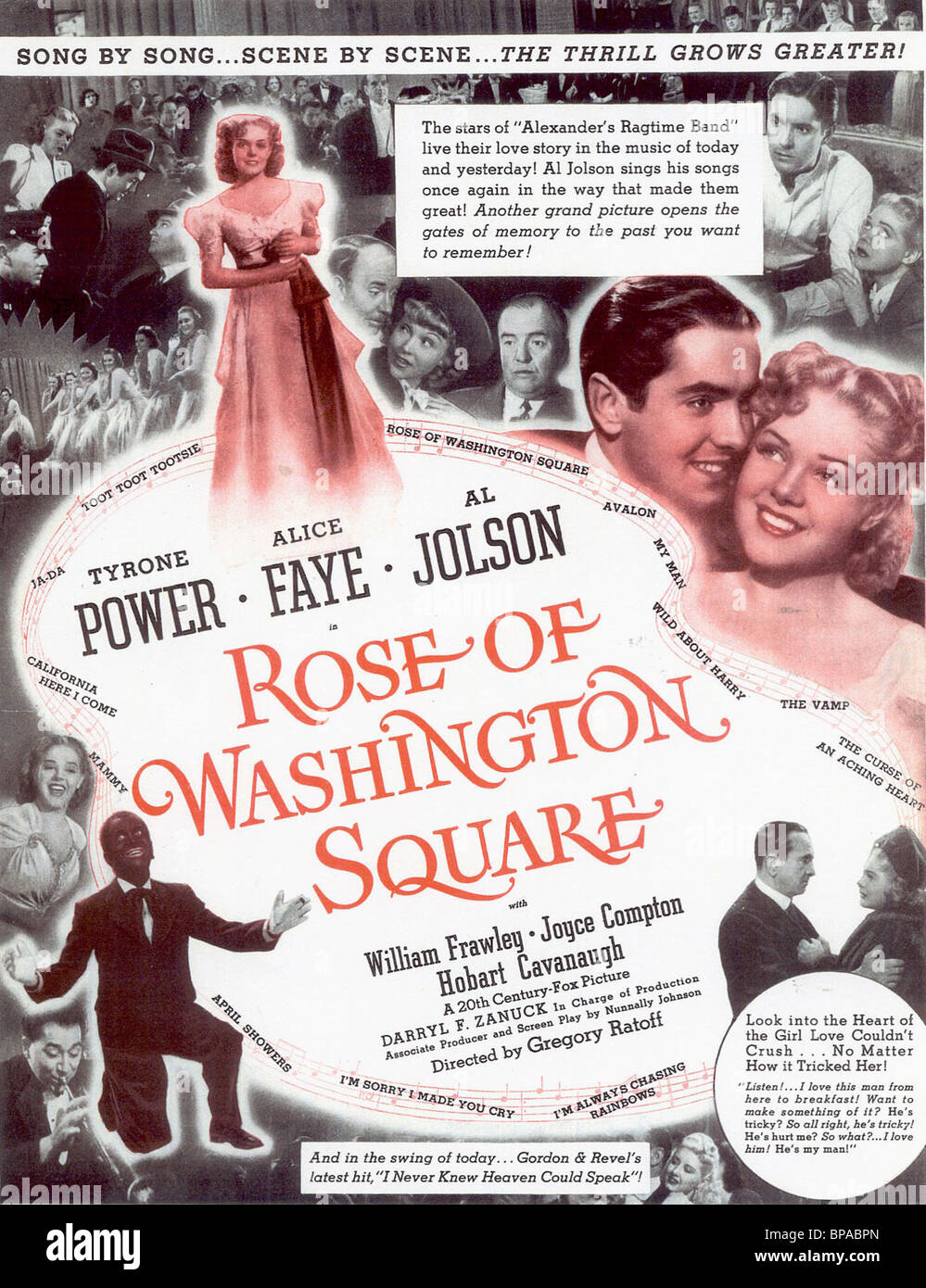 AL JOLSON, TYRONE POWER, ALICE FAYE POSTER, ROSE OF WASHINGTON SQUARE, 1939  Stock Photo - Alamy