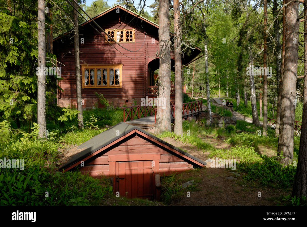 Tsar Alexander III's and his wife Maria Feodorovna's famous Imperial Fishing Lodge at Langinkoski in the delta of the Kymijoki.. Stock Photo