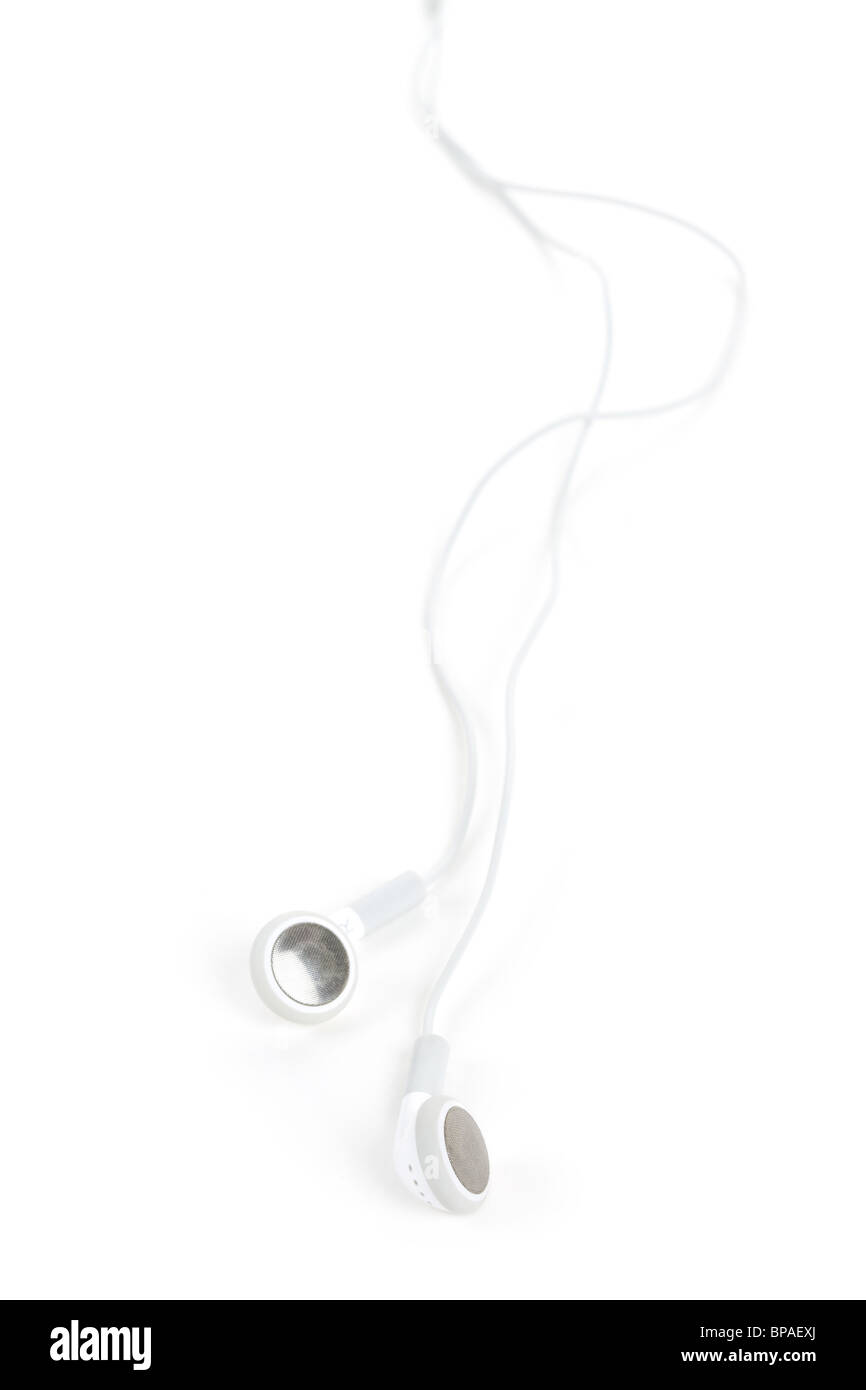 white earphones, concept of digital music Stock Photo