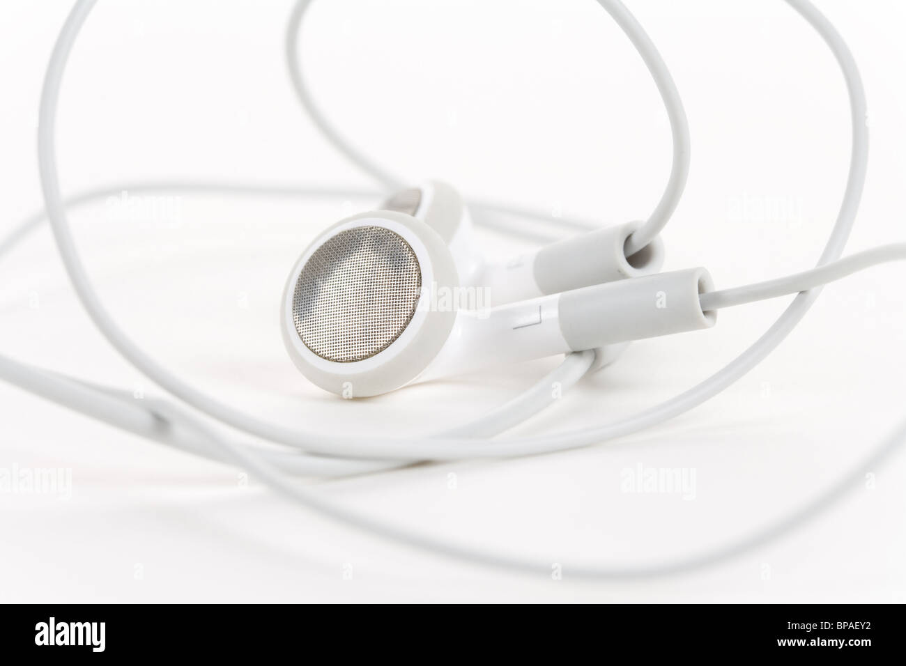white earphones, concept of digital music Stock Photo