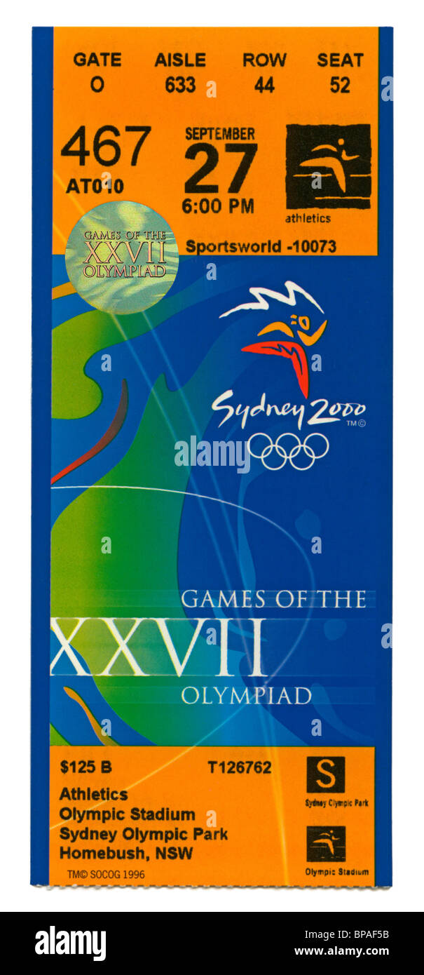 Ticket for the evening athletics session on day 12 (27 September) of the 2000 Sydney summer Olympic Games, Sydney, Australia Stock Photo