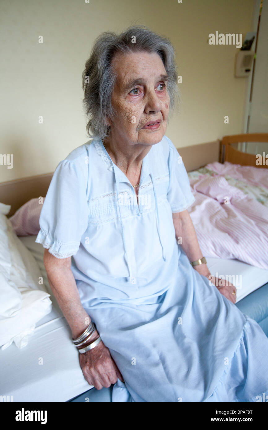 Elderly woman in a care home Stock Photo