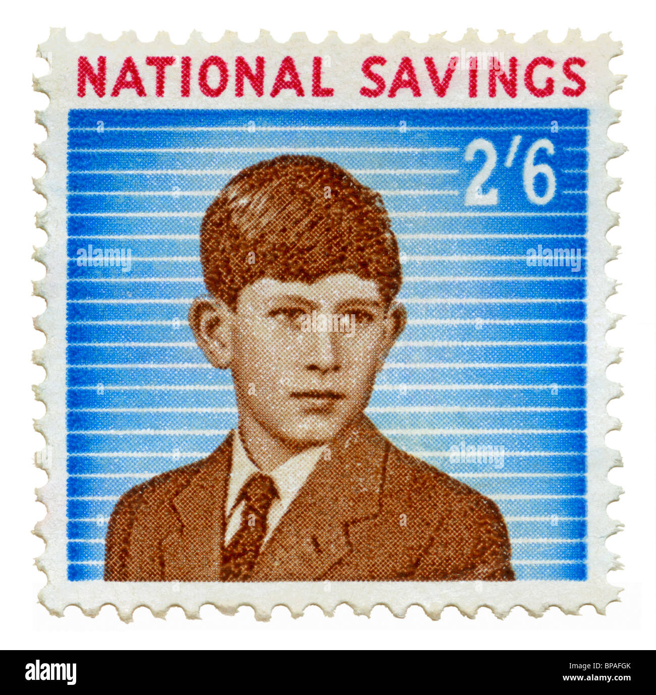 National Savings Stamp, UK, c. 1960, featuring portrait of Prince Charles Stock Photo