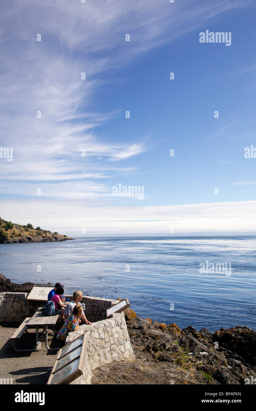 Tourists at overlook. Lime Kiln State Park, San Juan Island, Washington. Stock Photo