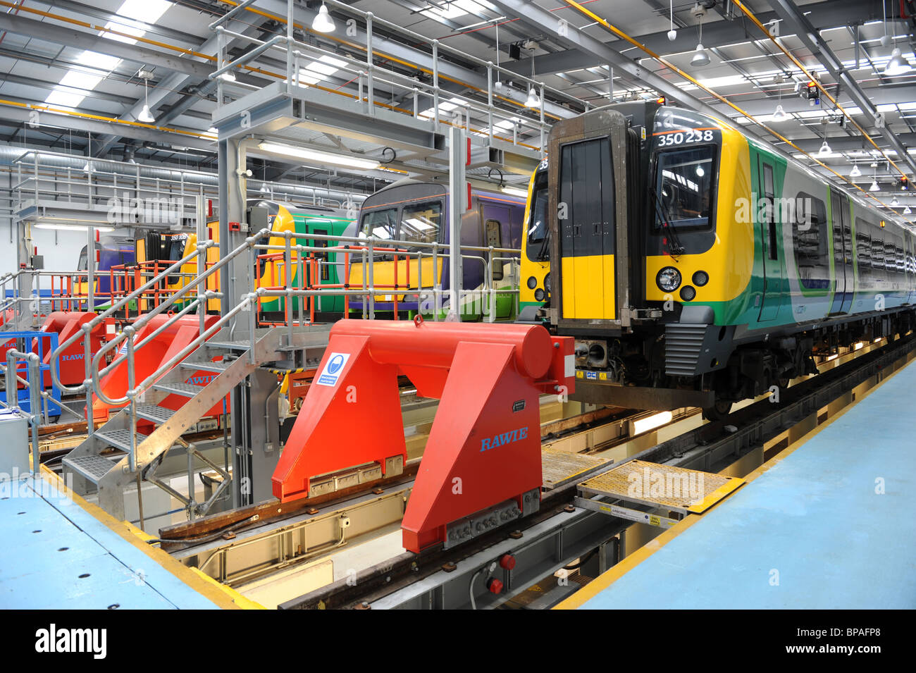 A London Midland passenger train at Siemens maintenance depot in Northampton Stock Photo