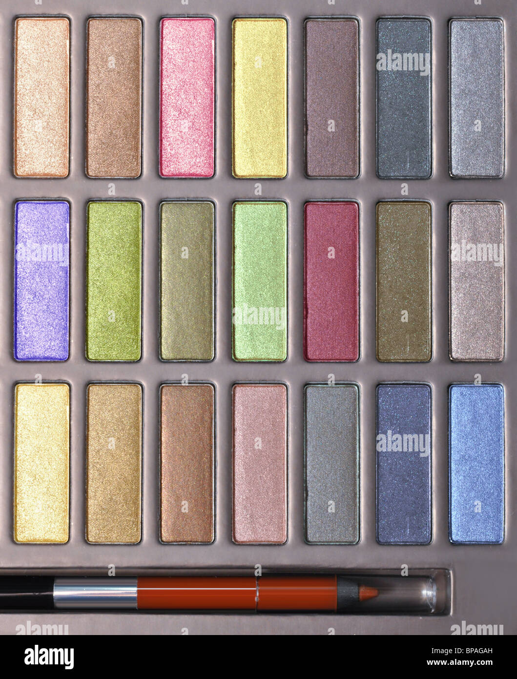 top view of multicolored make-up collection for creative visage Stock Photo