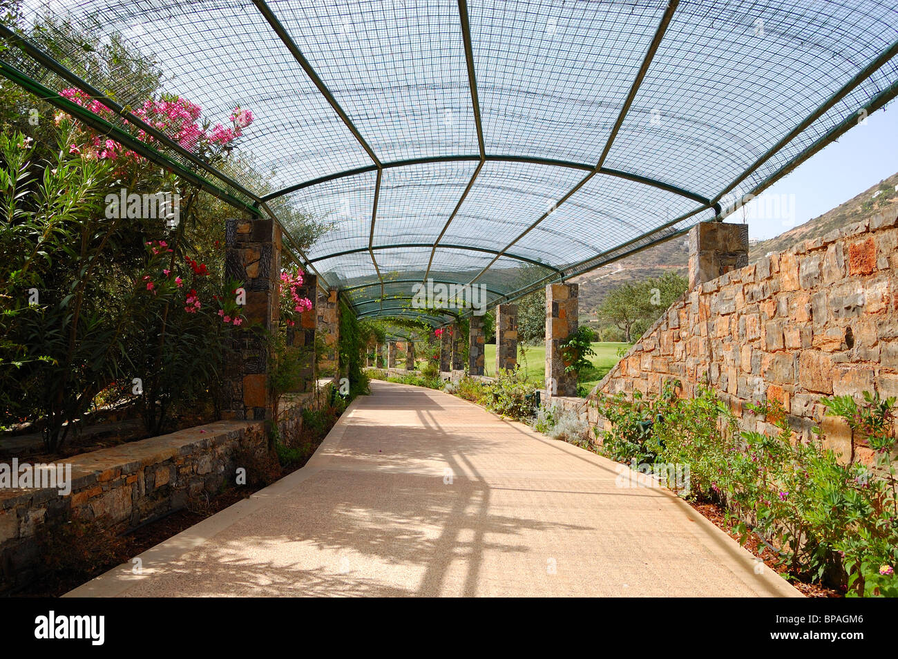Way from main building to the beach of luxury hotel, Crete, Greece ...