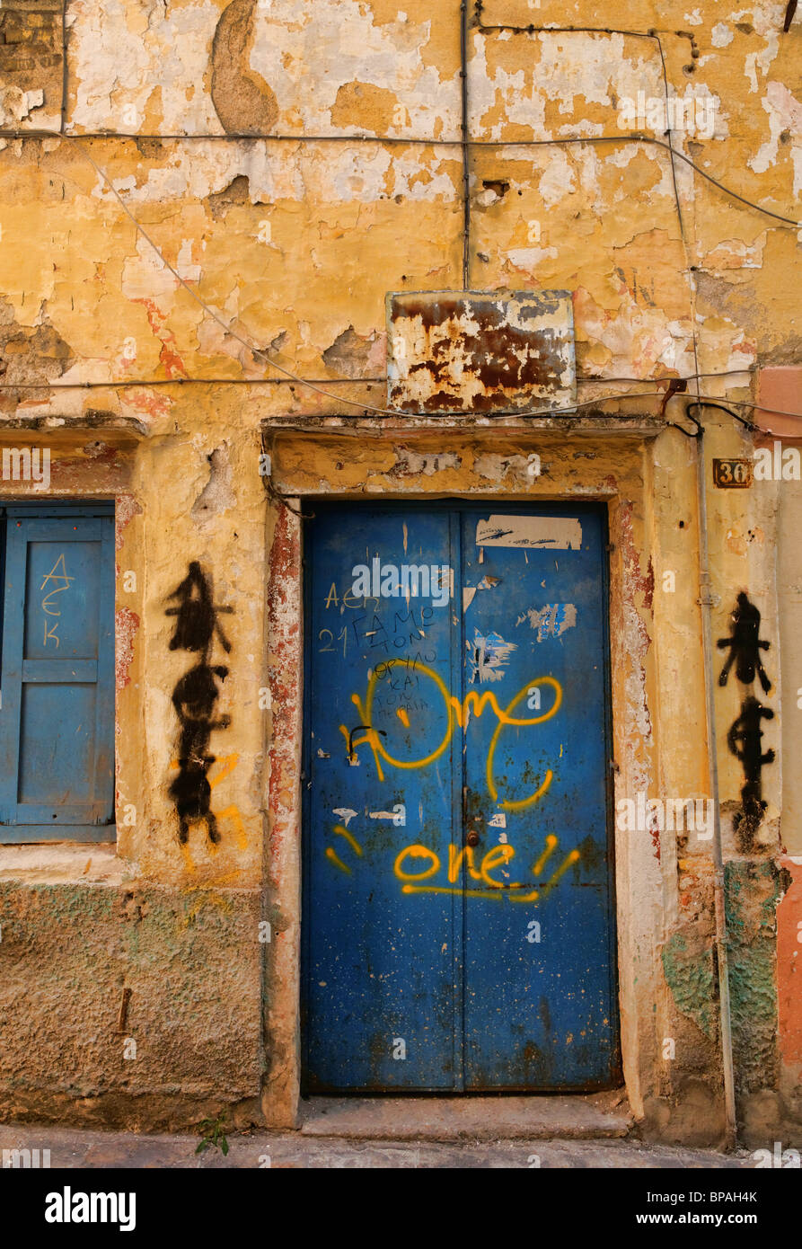 Blue Door - Corfu Town Stock Photo