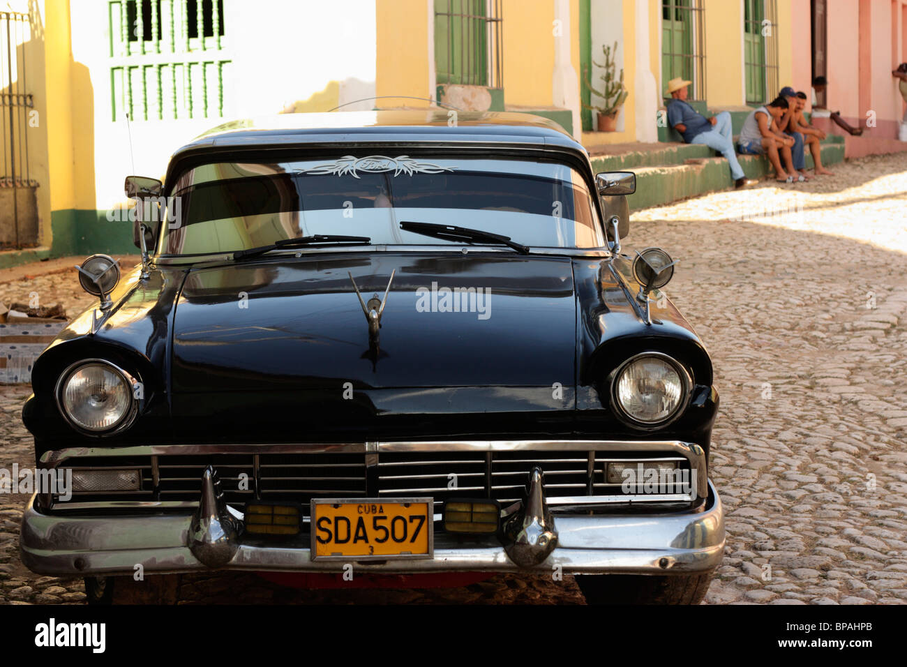 Classic car, street scene, Trinidad, Sancti Spitirus, Cuba Stock Photo