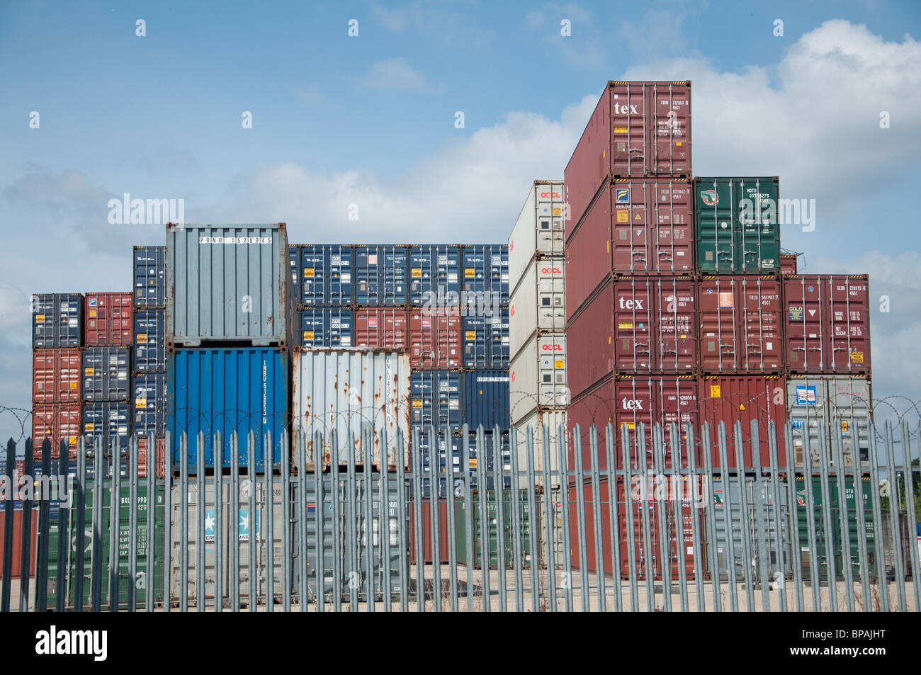Shipping containers stacked up at Southampton docks in Southampton, England. Stock Photo