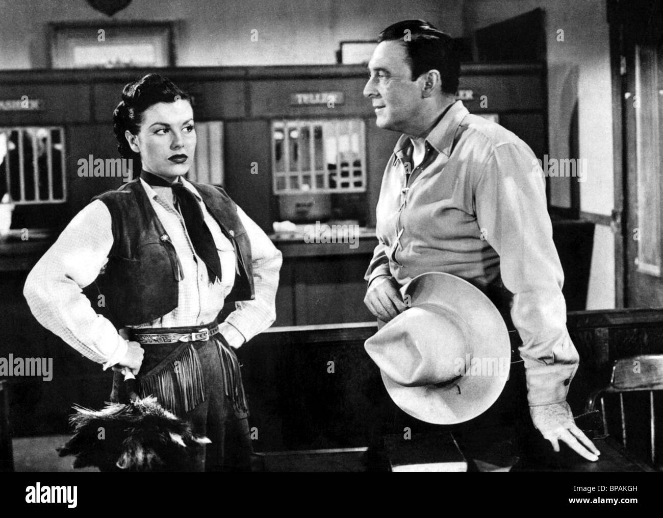 SHEILA RYAN, MONTE BLUE, GOLD RAIDERS, 1951 Stock Photo