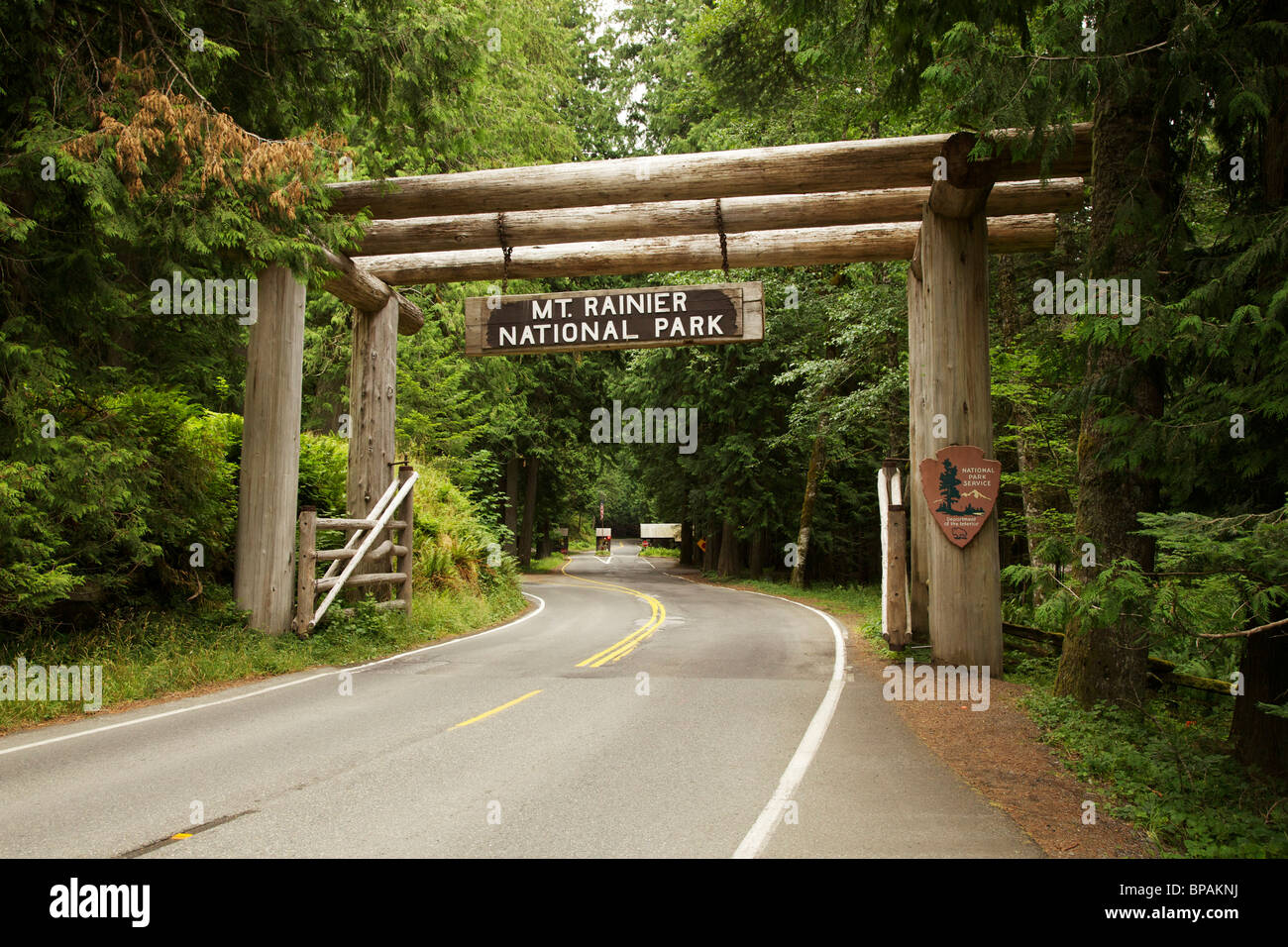 Longmire gate, Mount Rainier National Park, Washington. Stock Photo
