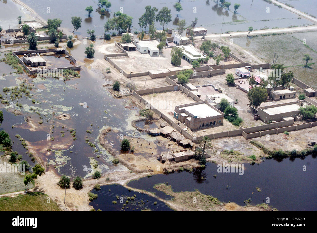 Aerial view of flood affected areas in Kamber- Shahdadkot Stock Photo