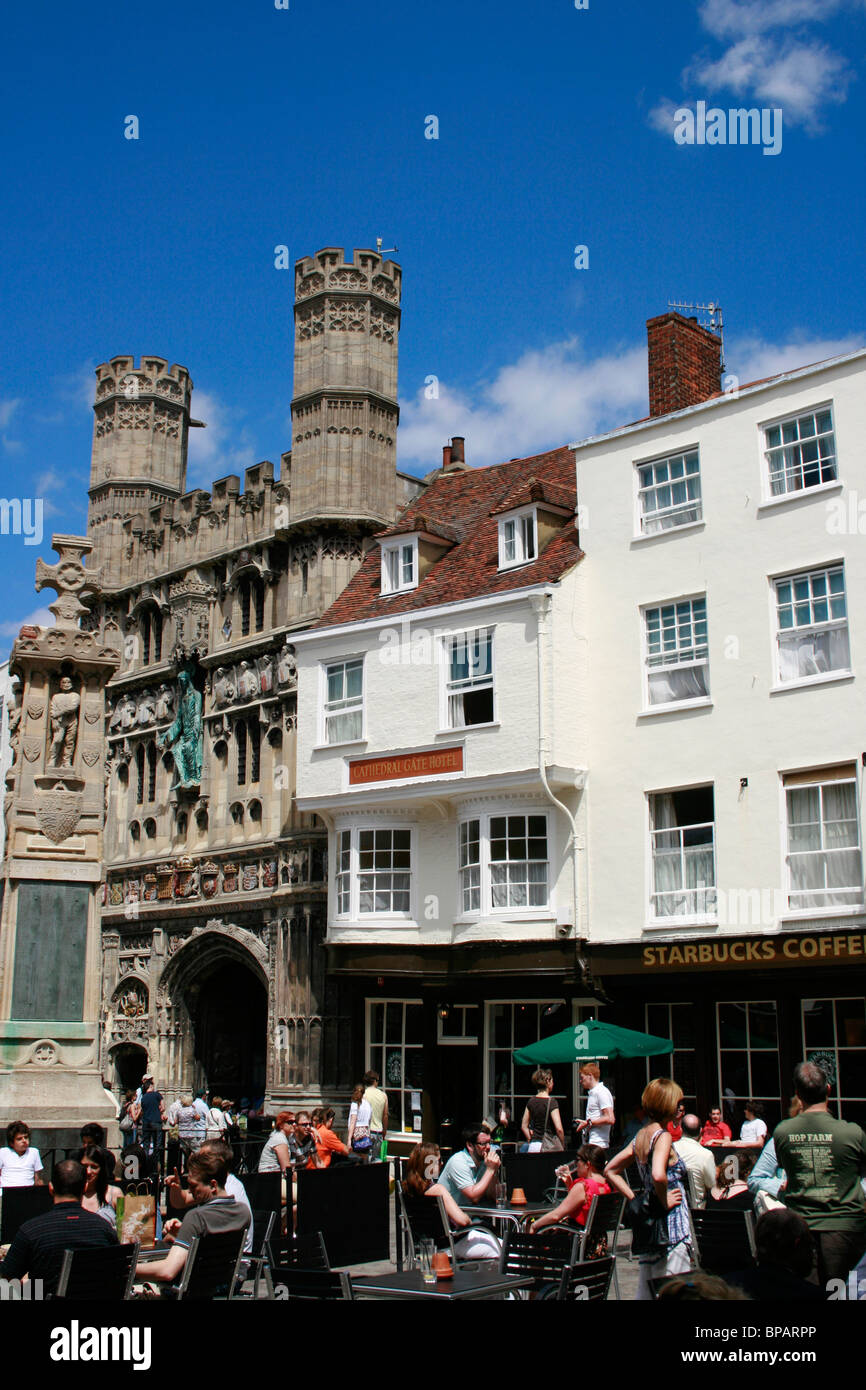 Busy Butter Market square with Christchurch Gate, Canterbury Stock