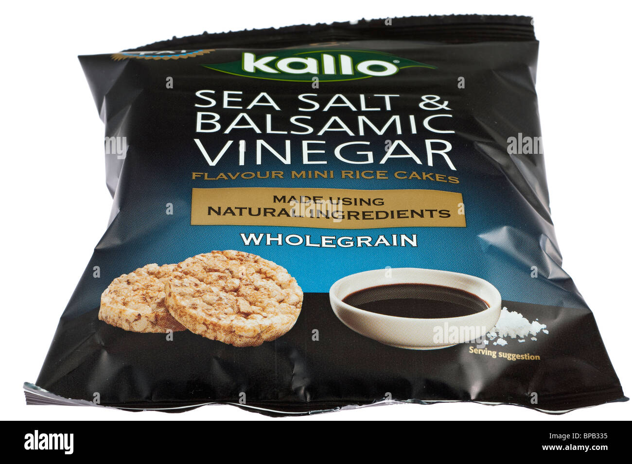 Black packet of Kallo sea salted and balsamic vinegar flavoured wholegrain mini rice cakes Stock Photo