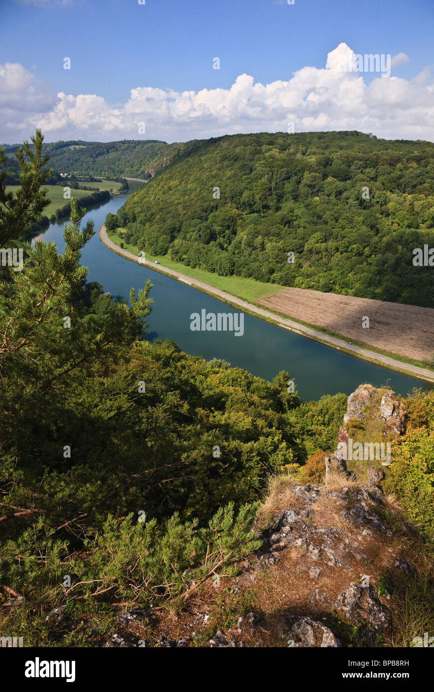 River Meuse from the Rochers de Freyr, Wallonia, Belgium Stock Photo