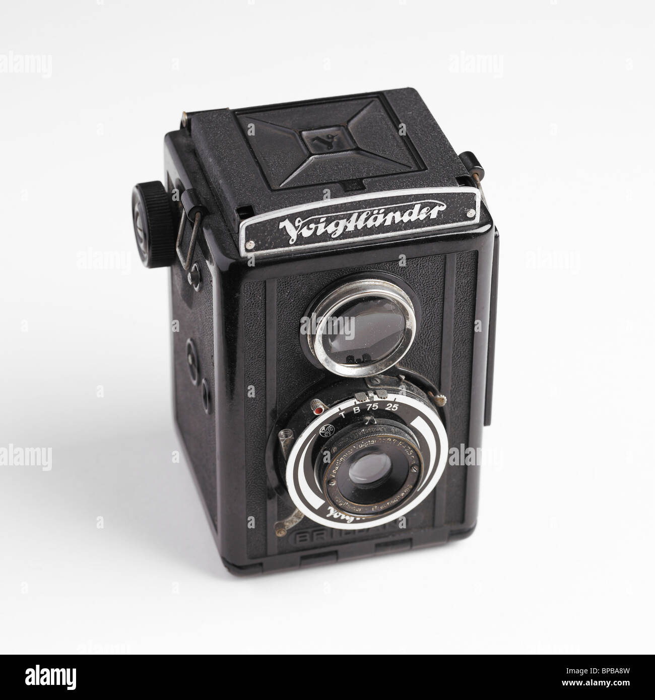 Voigtlander Brillant Twin Lens Camera On White Background Stock Photo