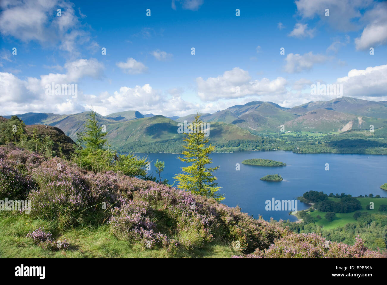 Derwentwater  and Cat Bells from Walla Crag near Keswick, Lake District, Cumbria Stock Photo