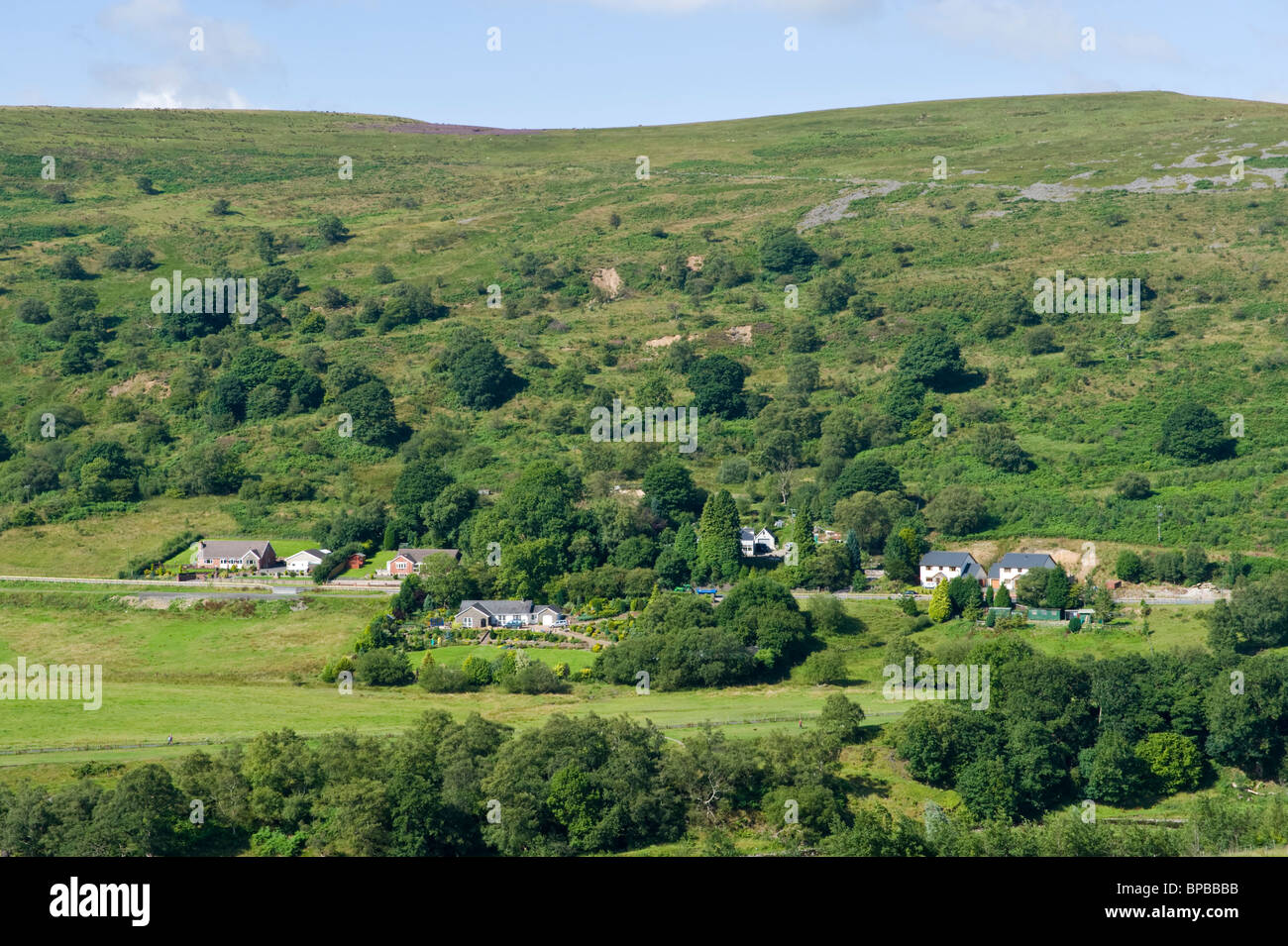 Remote rural housing in valley near Tredegar Blaenau Gwent South Wales