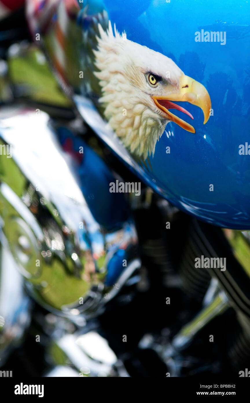 Harley Davidson motorcycle, with custom american bald eagle paint work Stock Photo