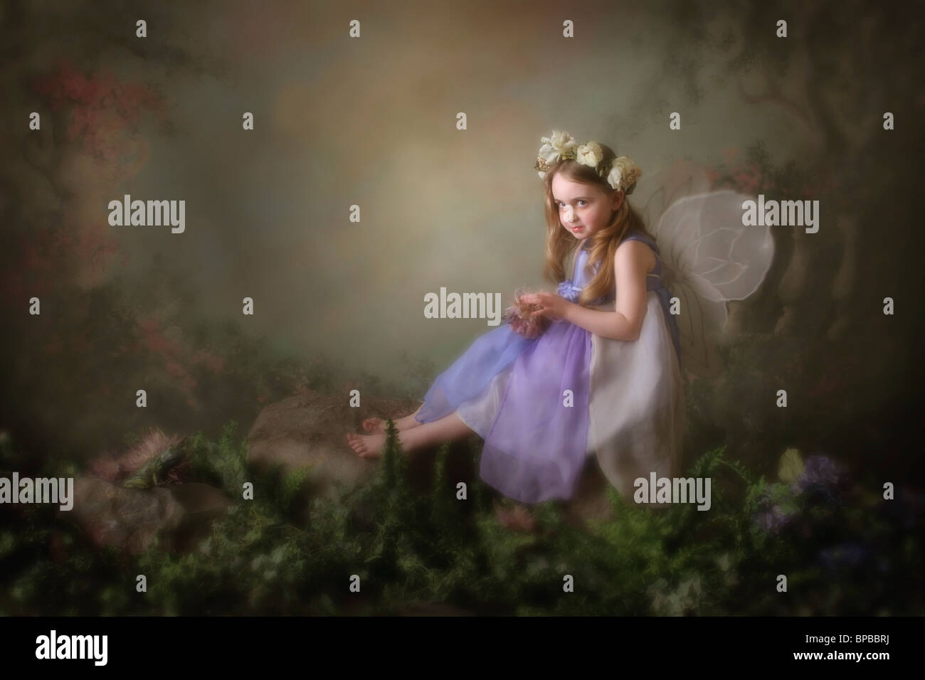 victoria, british columbia, canada; a girl dressed as a fairy Stock Photo