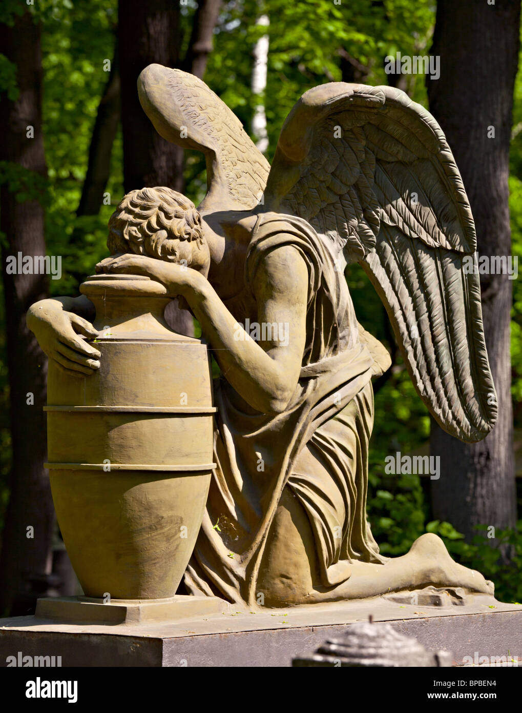 Statue of weeping angel, necropolis of Donskoy monastery, Moscow Stock