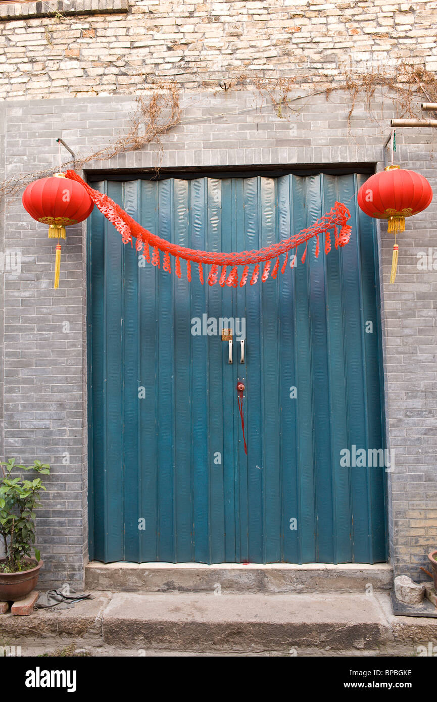 Decorated wooden door, Zhenjiang, china. Stock Photo