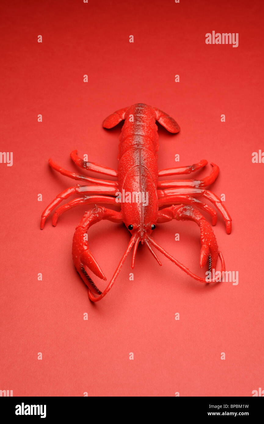 Red toy plastic lobster Stock Photo