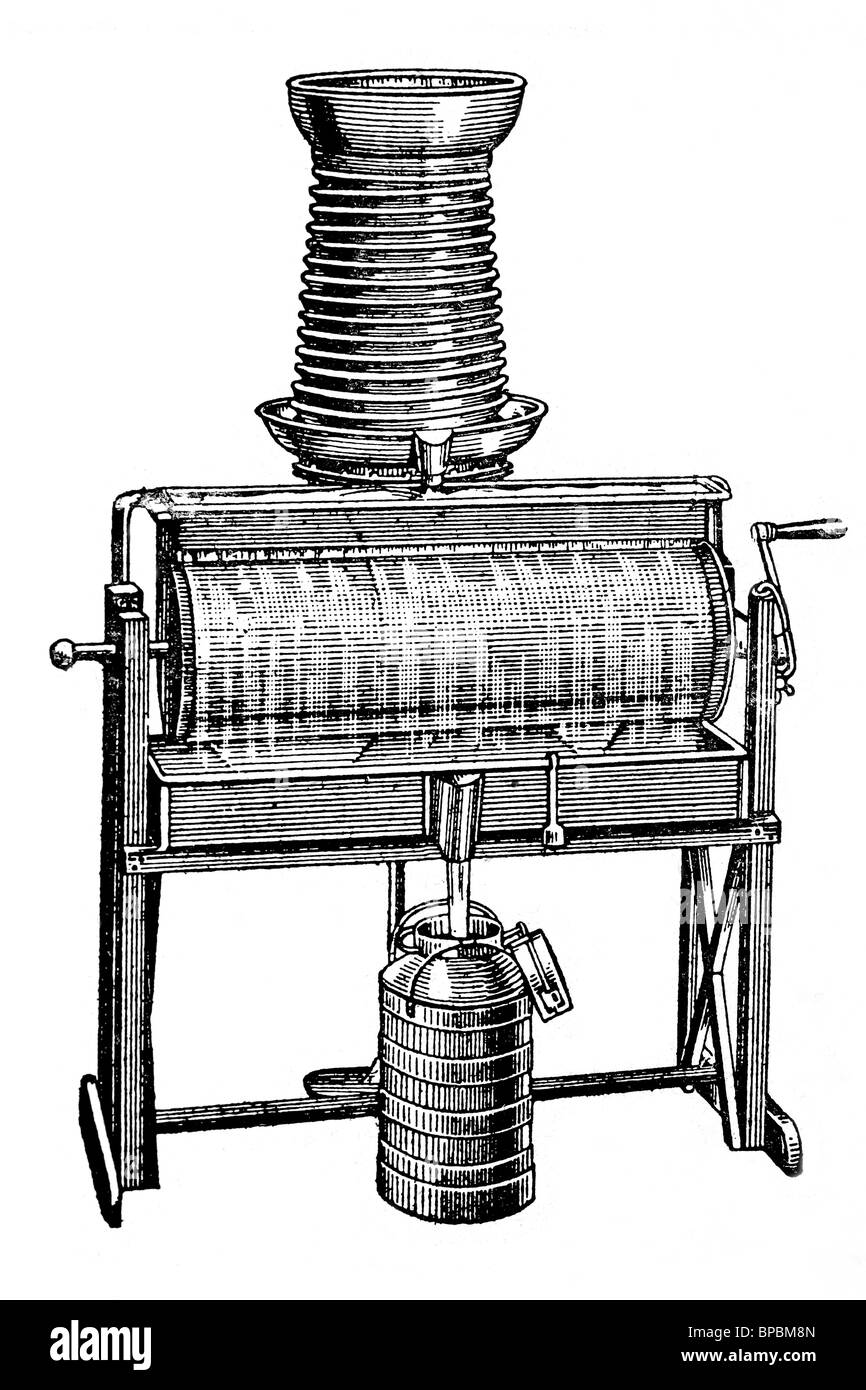 Device to refrigerate milk. Antique illustration. 1900. Stock Photo
