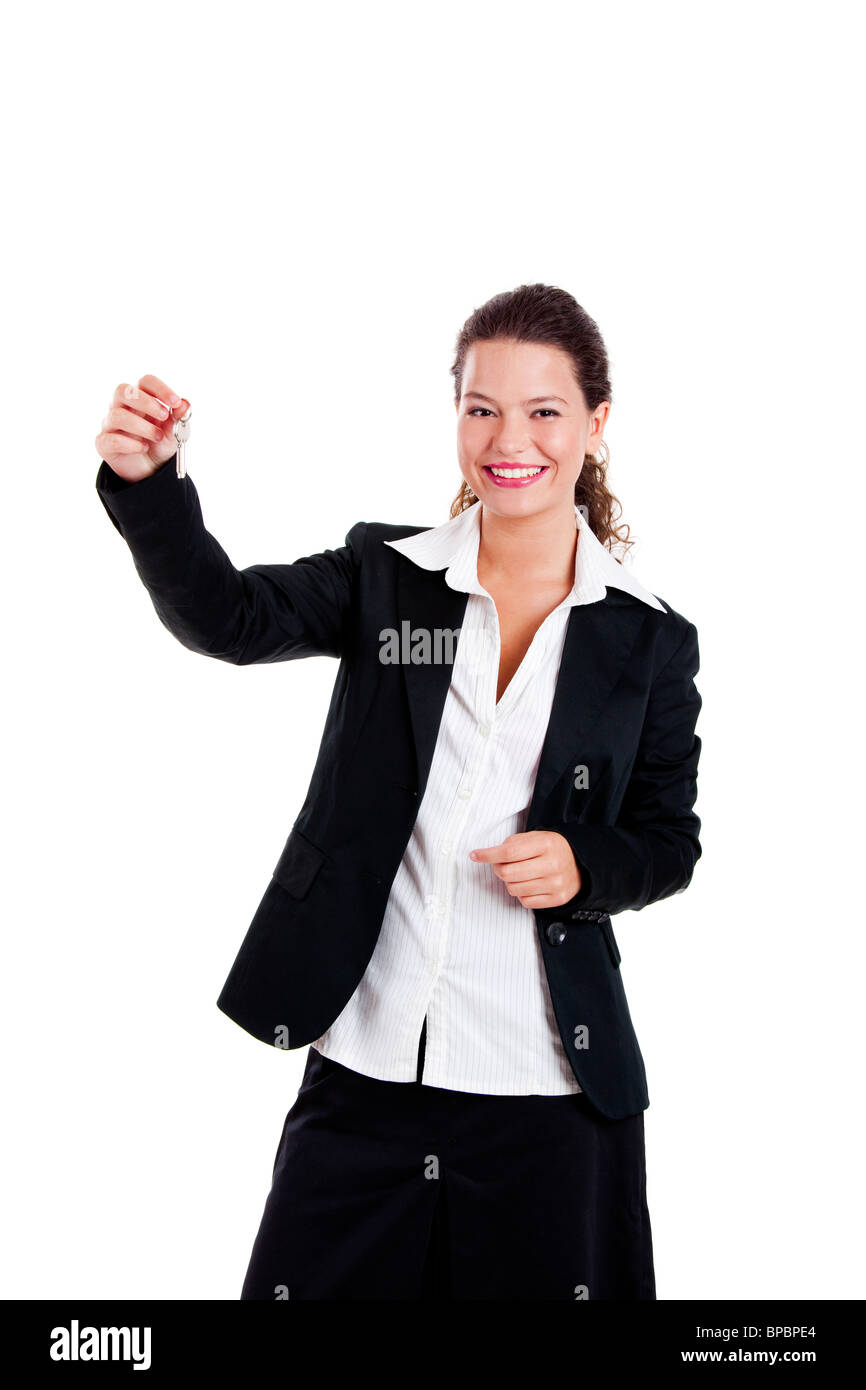 Portrait of Young and beautiful business woman holding keys Stock Photo ...
