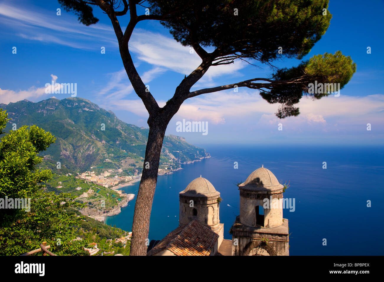 View of the Amalfi Coast from Villa Rufolo in the hilltop town of Ravello in Campania Italy Stock Photo