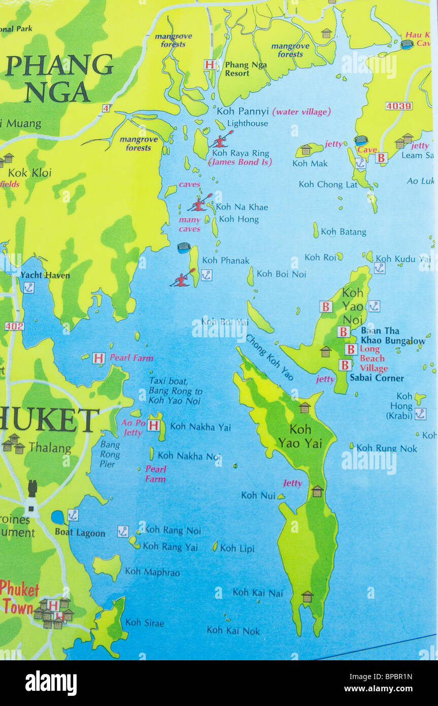 Chart map of Phang Nga Bay Andaman Sea Thailand. Stock Photo