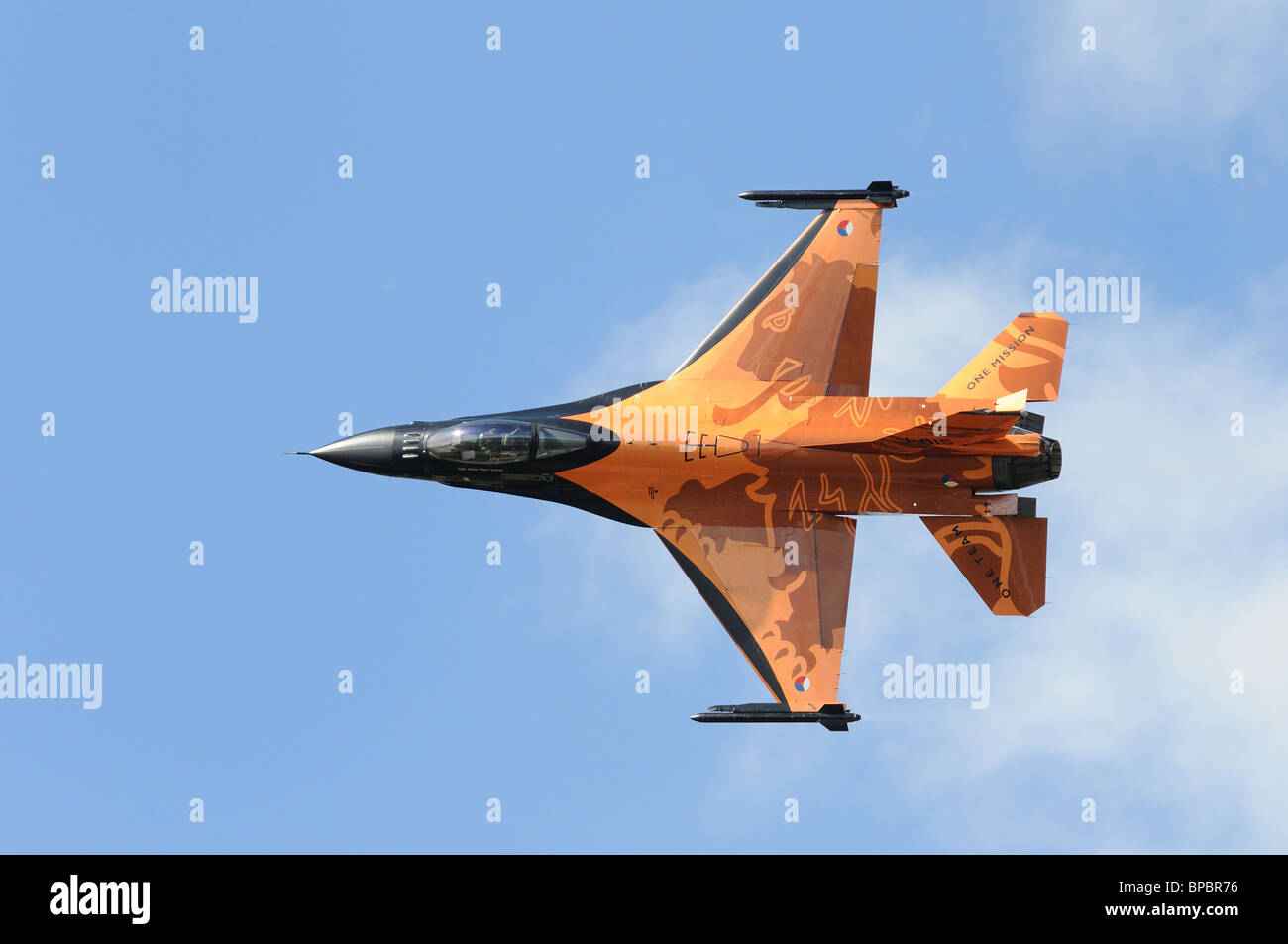 General Dynamics F-16AM Fighting Falcon with its exciting paint scheme from 322/323 Squadrons Royal Netherlands Air Force Leeuwa Stock Photo