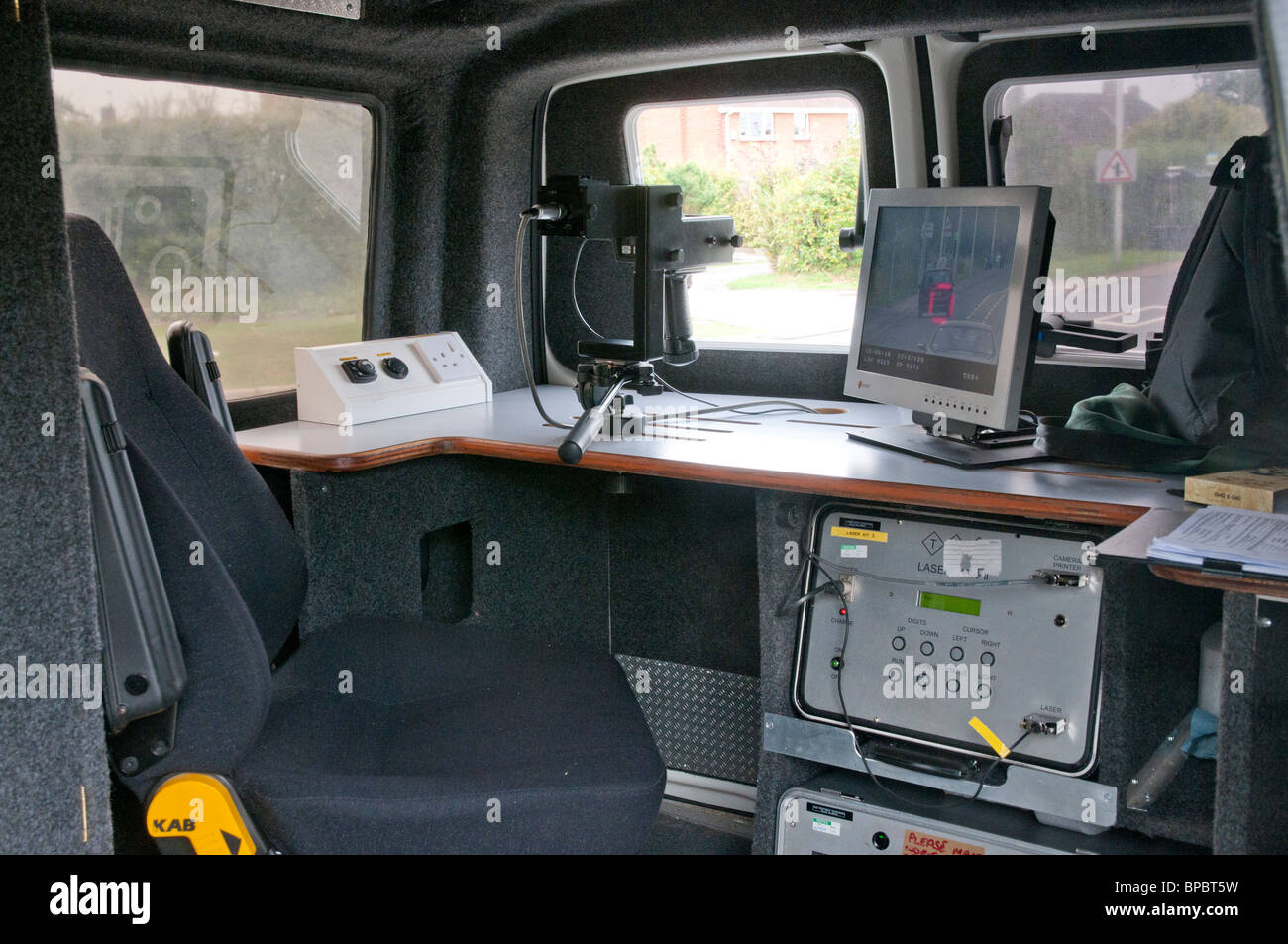 Interior view of a Dorset Police speed camera van Stock Photo