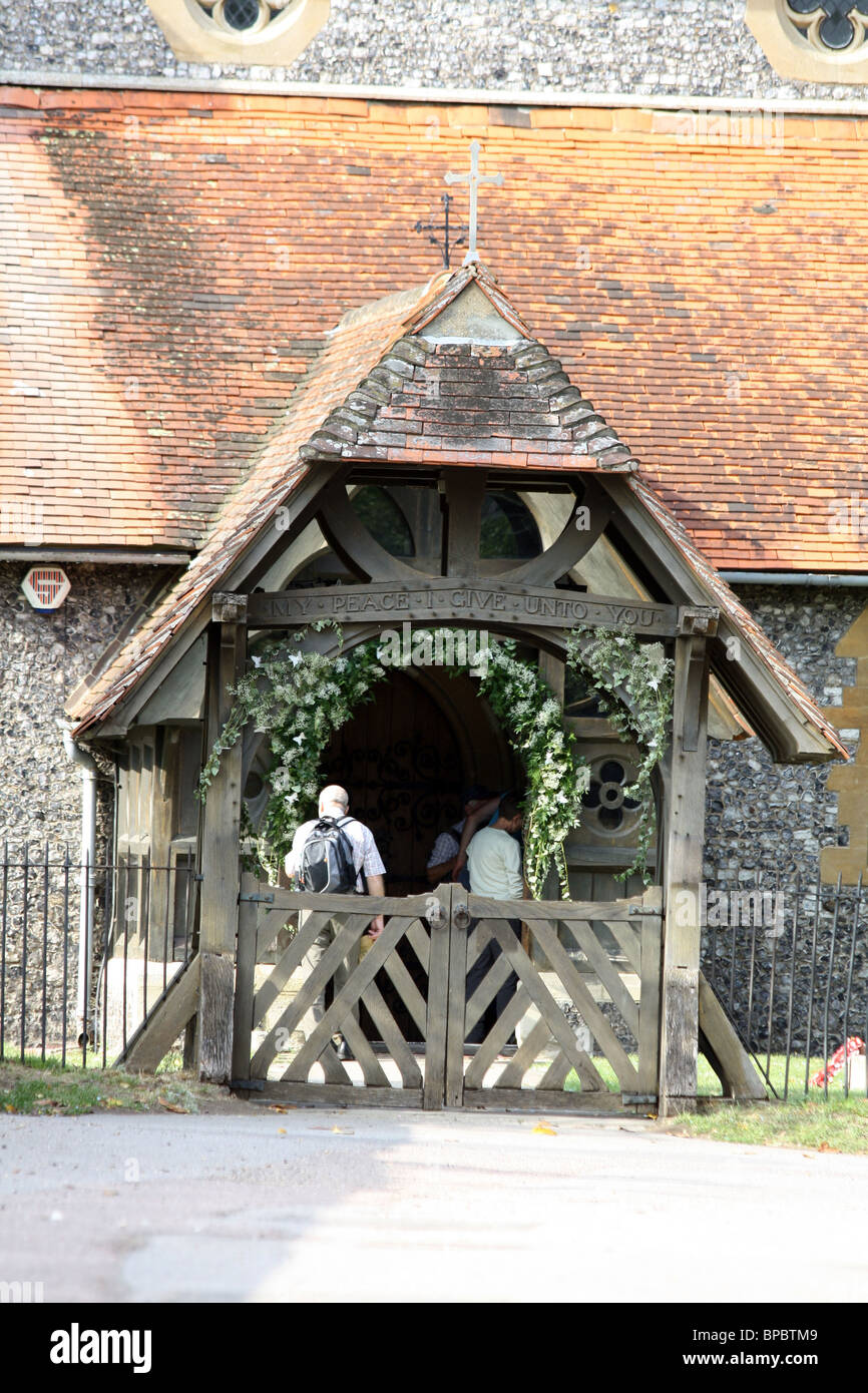 Man entering Church in Streatley, West Berkshire Stock Photo