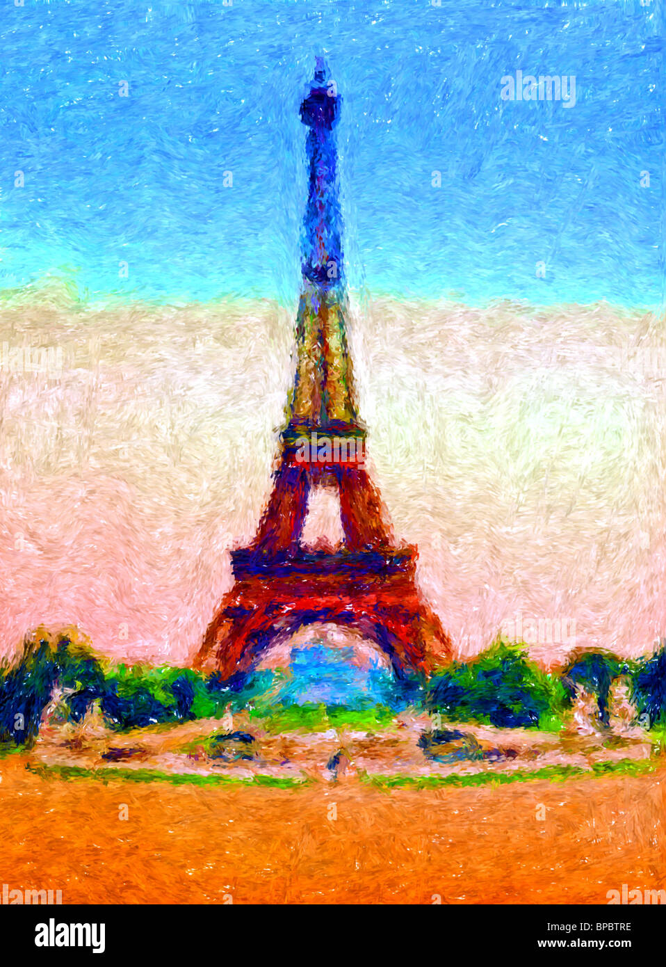 Impressionist style painting of Eiffel Tower Paris France Stock Photo