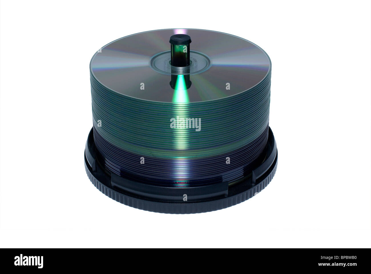 Stack of blank DVD and CD discs isolated on white background Stock