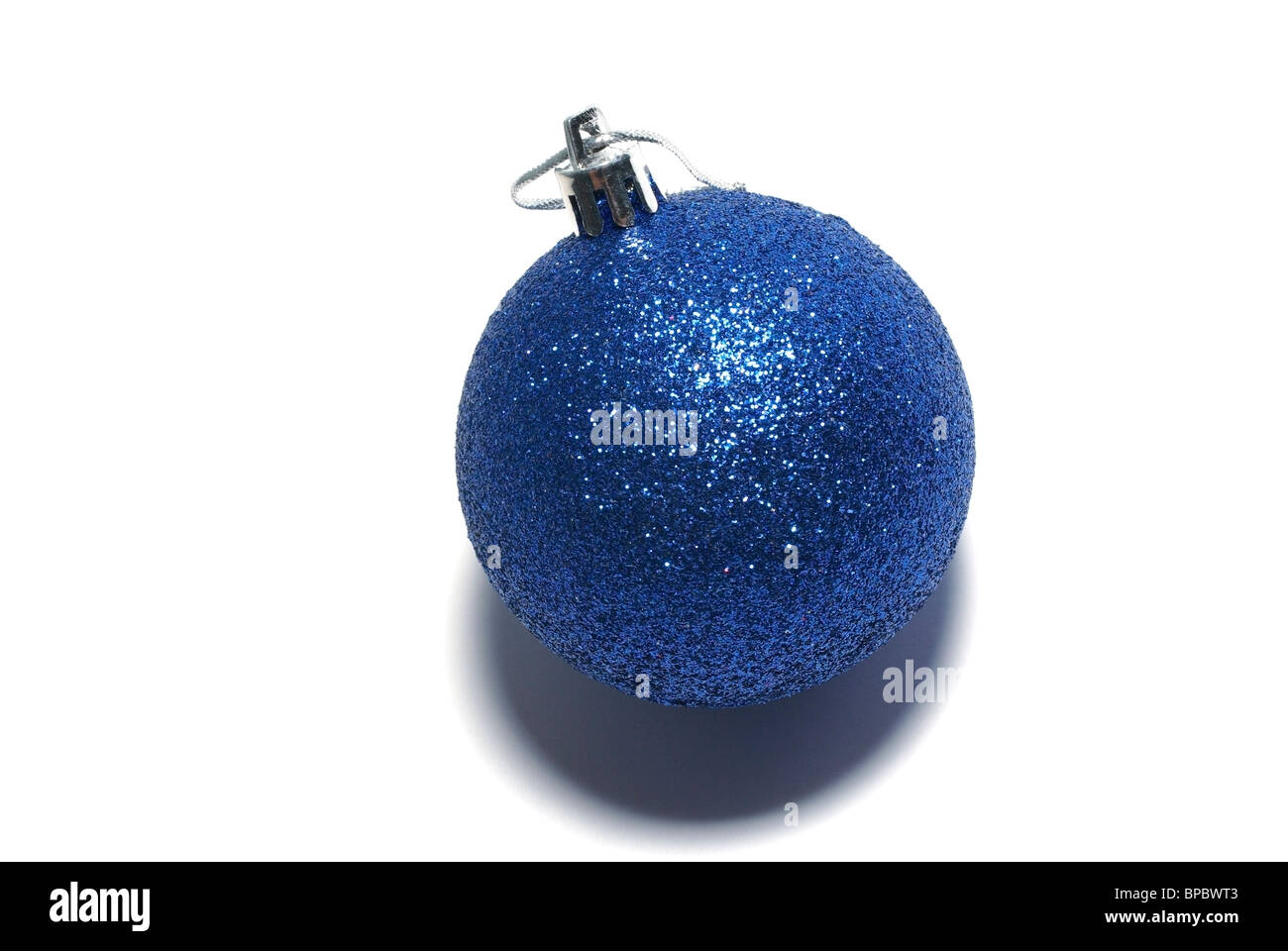 Bright blue christmas ball isolated on white background. Stock Photo