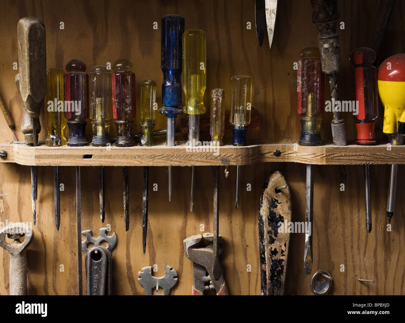 Old tools in a garage / basement Stock Photo Alamy