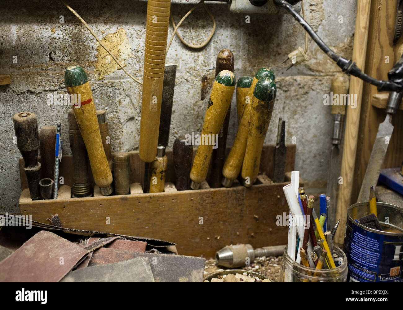 Old tools in a garage / basement Stock Photo Alamy