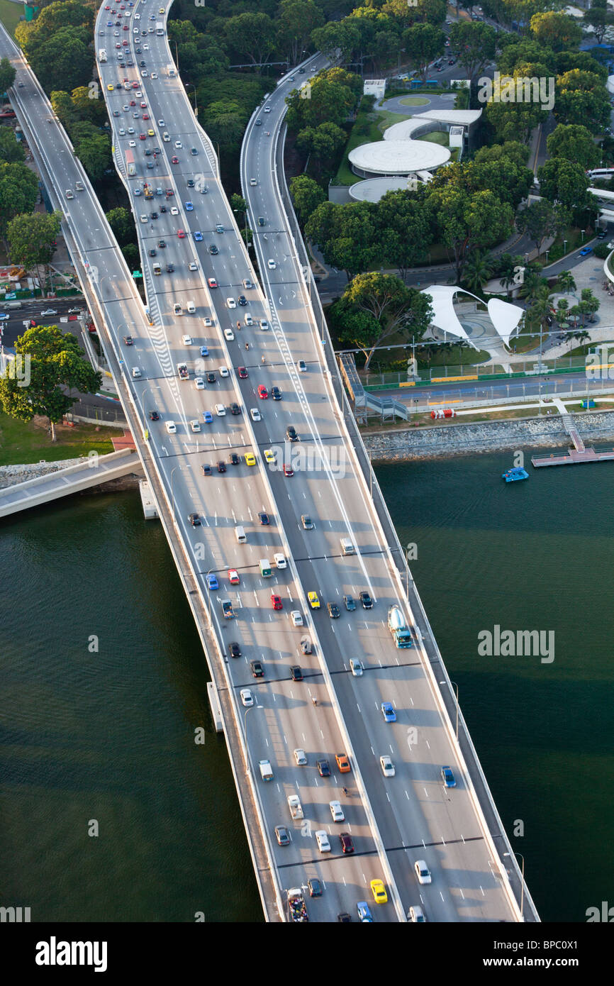 aerial view of traffic on East Coast Parkway, Singapore Stock Photo Alamy