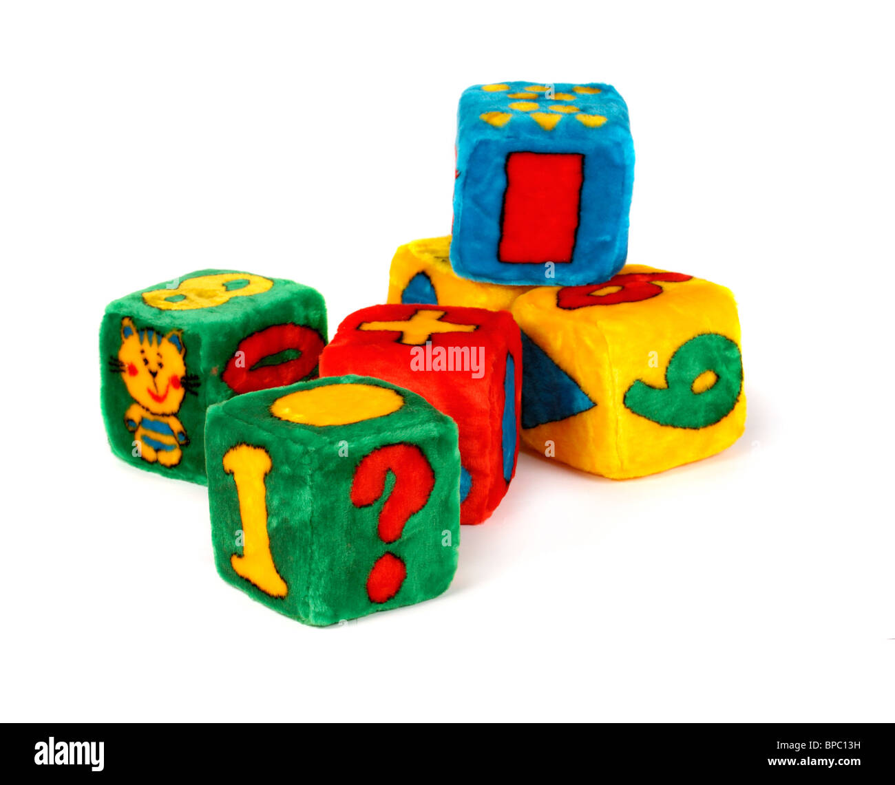 Colorful toy cubes for developing children logic. Isolated silhouette on white background Stock Photo