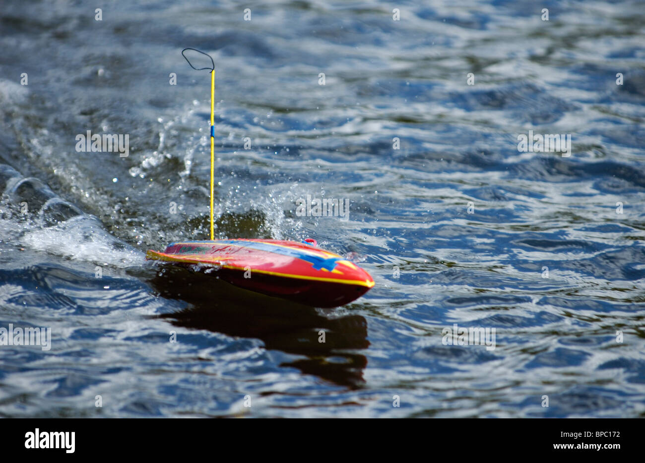 Fast moving motorboat model on a remote control Stock Photo