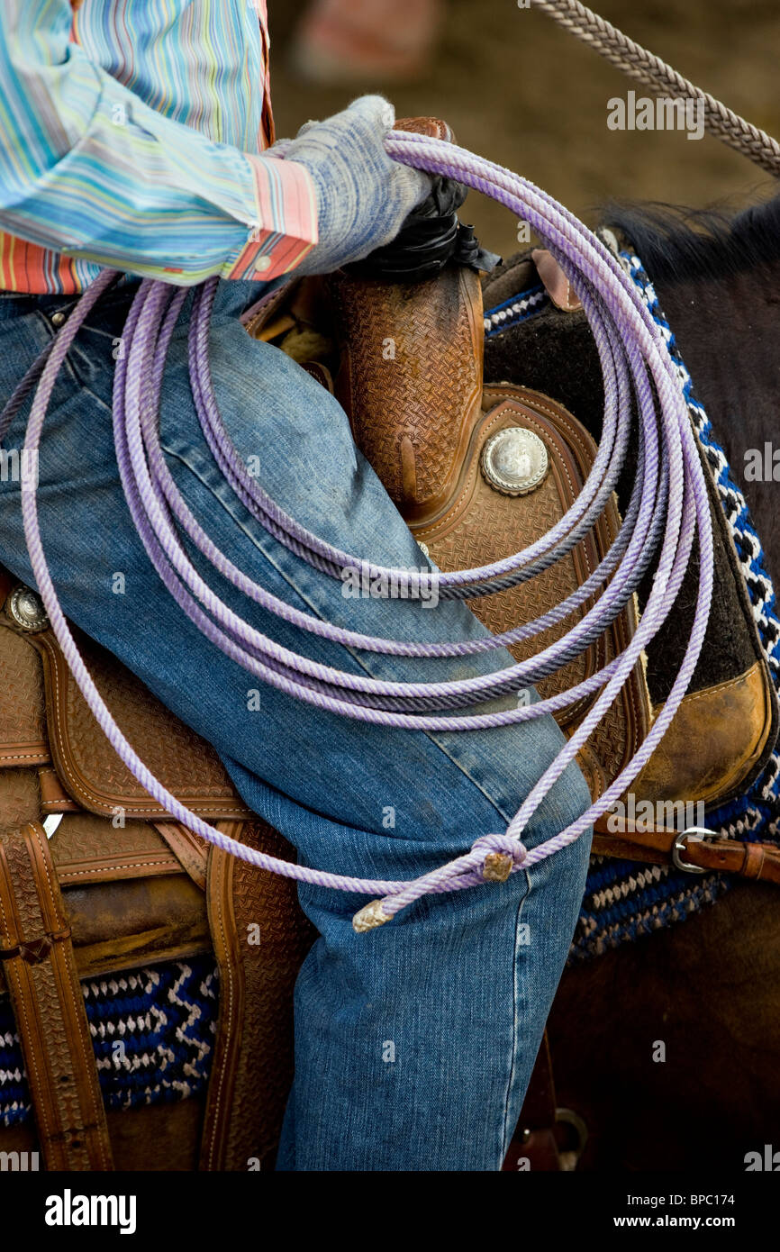 Close-up of cowboy's lariat, Chaffee County Fair & Rodeo Stock Photo