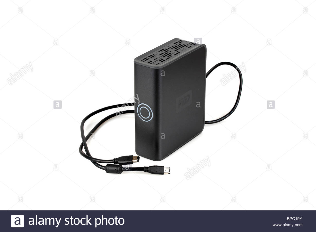 External hard drive with firewire cable Stock Photo