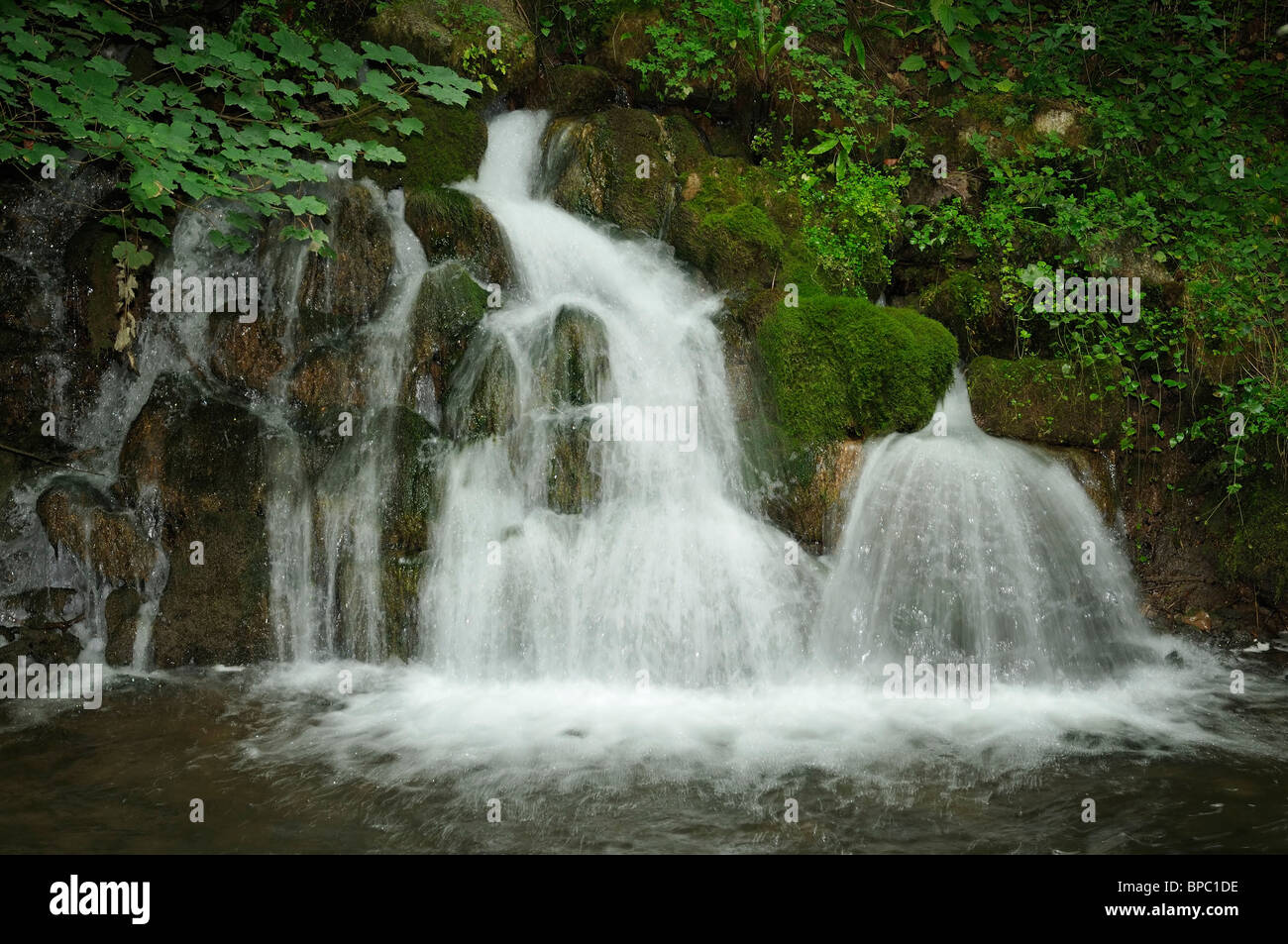 Waterfall at Fussells' Lower Iron Works, Mells, Somerset Stock Photo