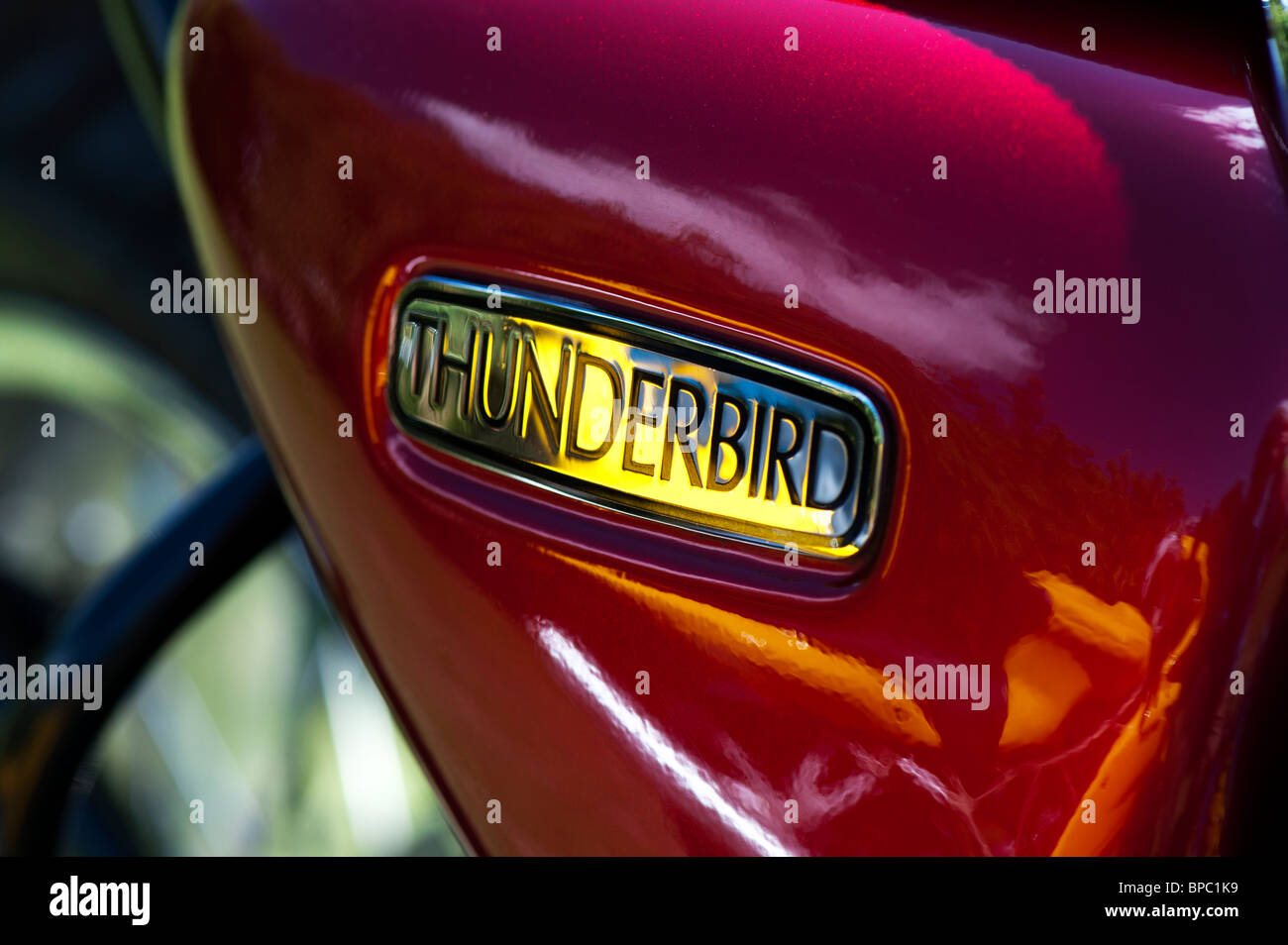 Triumph Thunderbird motorcycle side panel badge , Classic british motorcycle Stock Photo