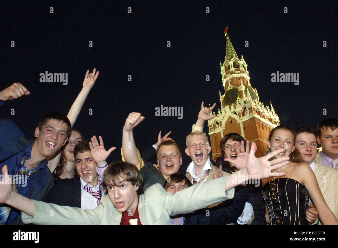 Russian high school graduates celebrate end of their student days Stock ...