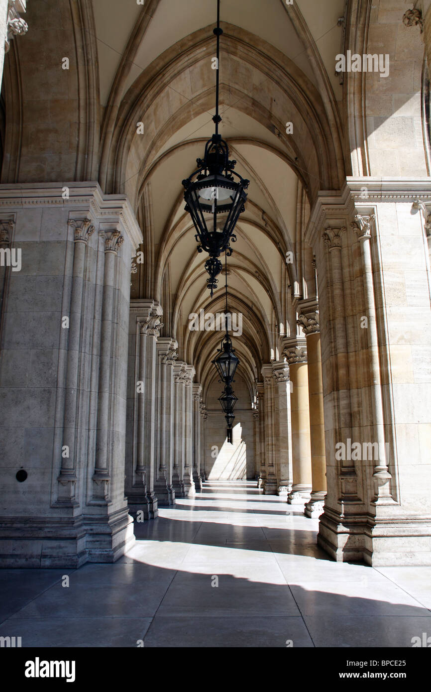 An arcade of Vienna's Rathaus Palace Stock Photo